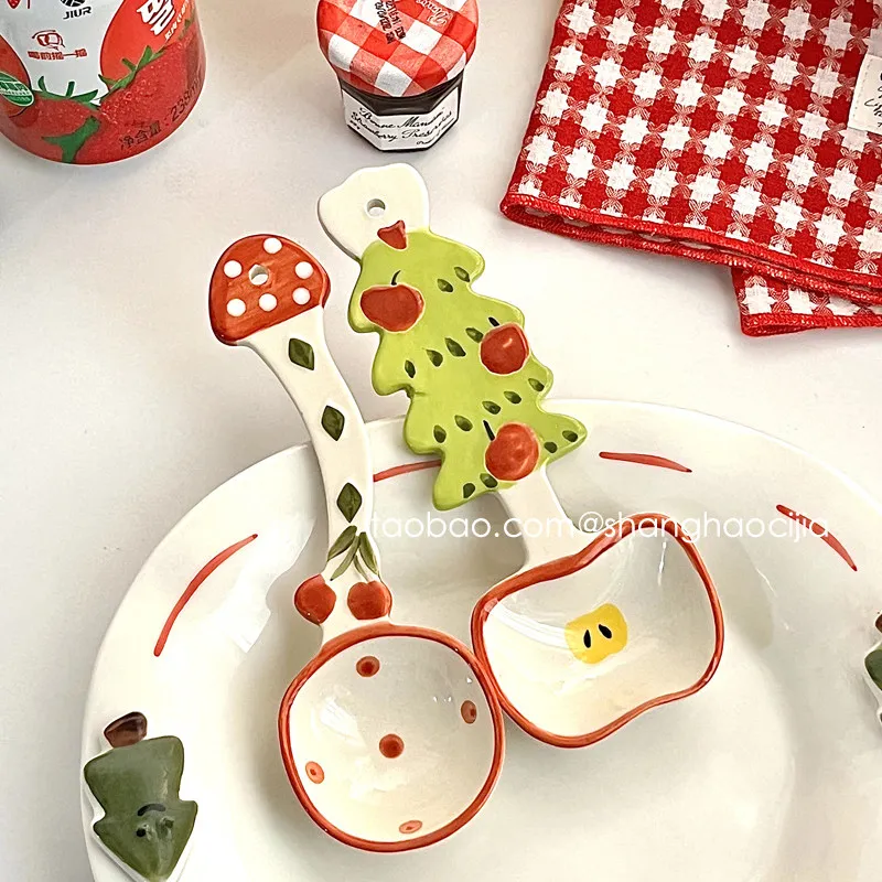 Korean Cartoon Ceramic Soup Spoon Girls Afternoon Tea Cake Dessert Spoons Kids Household Breakfast Milk Oat Spoon
