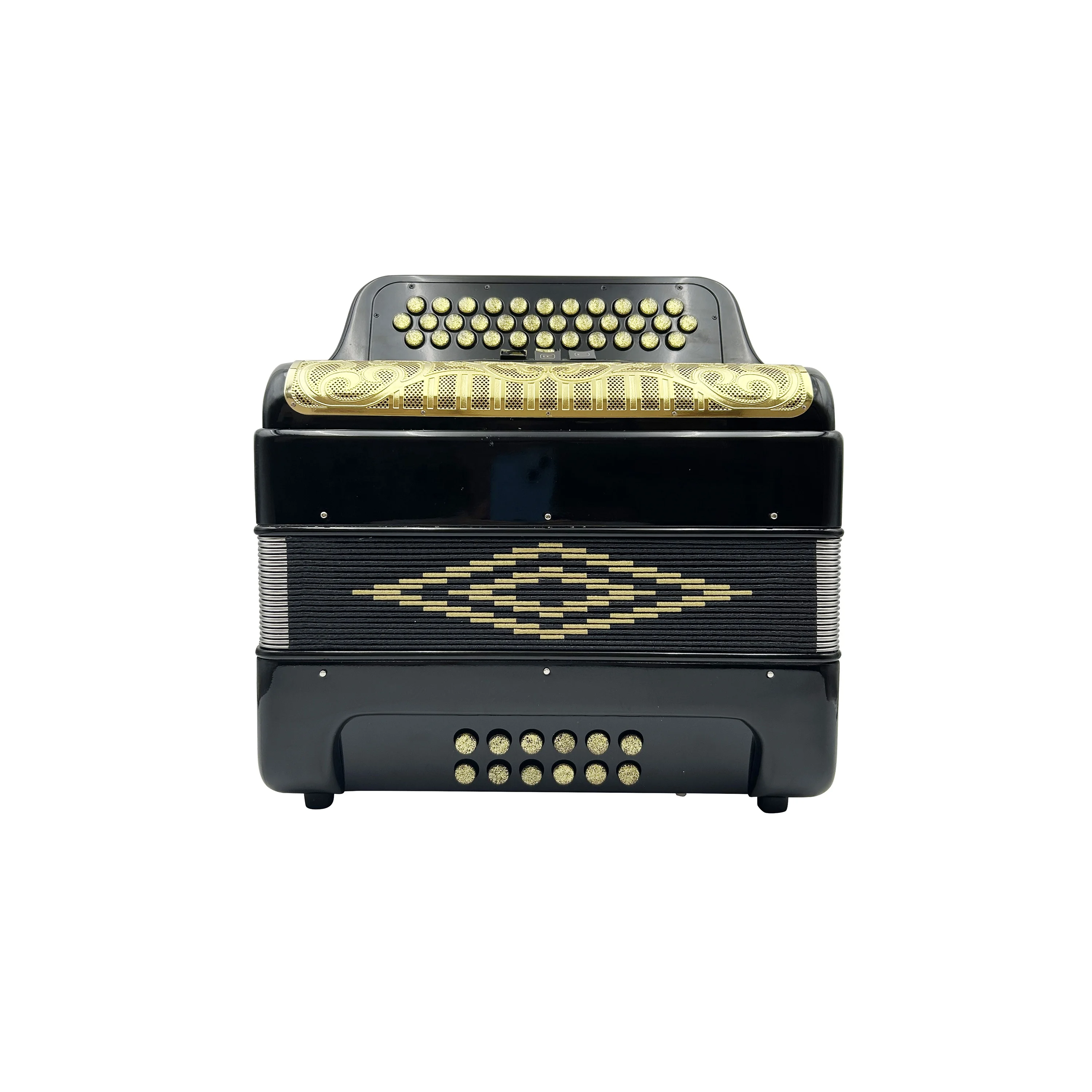 34 Button 12 Bass 3 Registers Bright Black Accordion Gold Grill Gold Buttons Instrument Acrodeon JB3412C