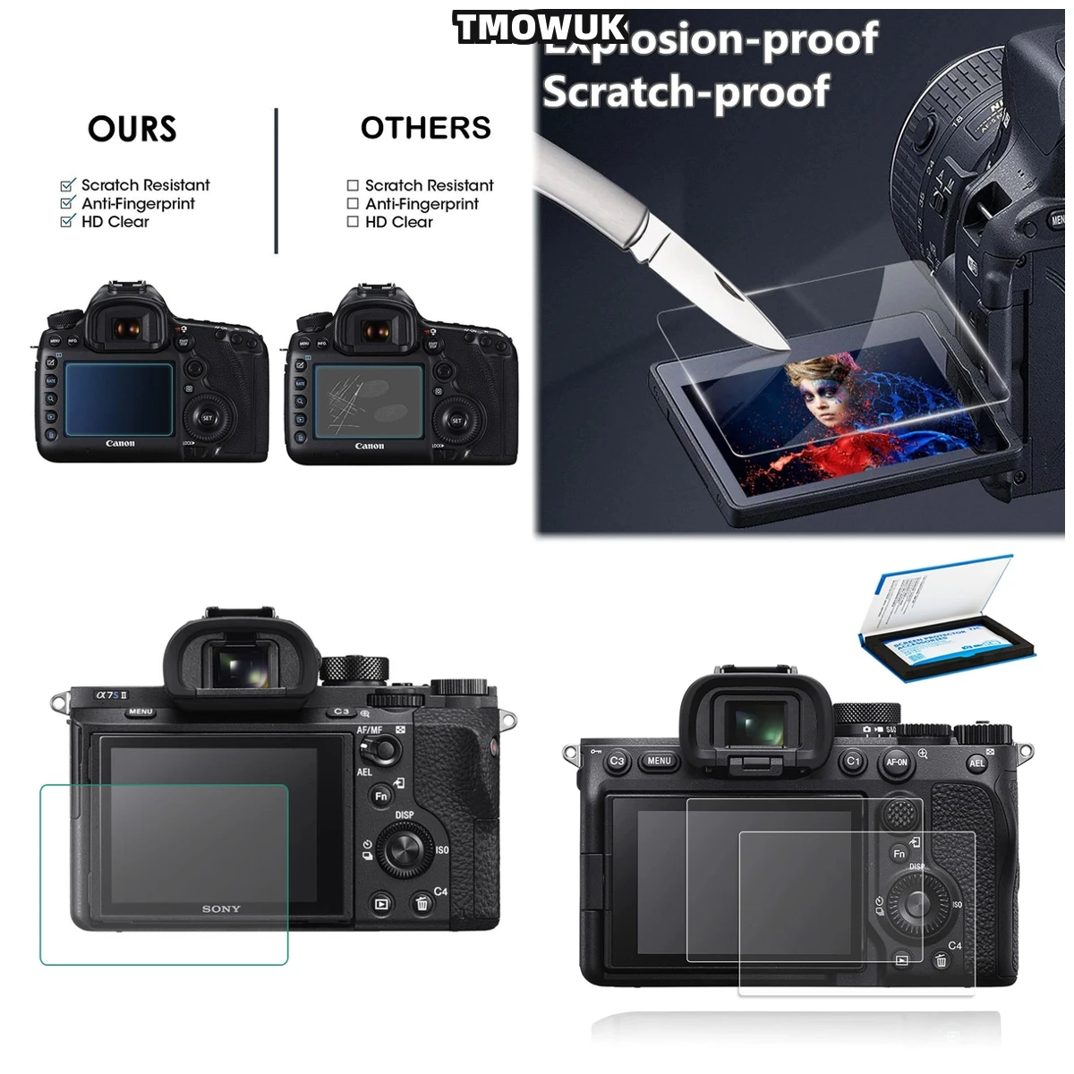 

For A9 A9II A7RII A7RIII A7R4 A7R4A A7SMII 9H Hardness Tempered Glass Film HD Clear Anti-Scratch