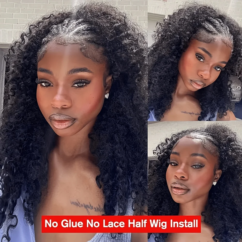 

3 In 1 Drawstring Half Wig Human Hair Burmese Curly Seamless Flip Over Half Wig Wear and Go Glueless Wigs Human Hair for Women