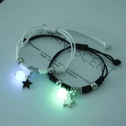 Pulseras de pareja de estrellas luminosas para hombres y mujeres, dijes de gato, flor, corazón, cerradura de llave, pulseras cruzadas a juego, joyería Bff, moda