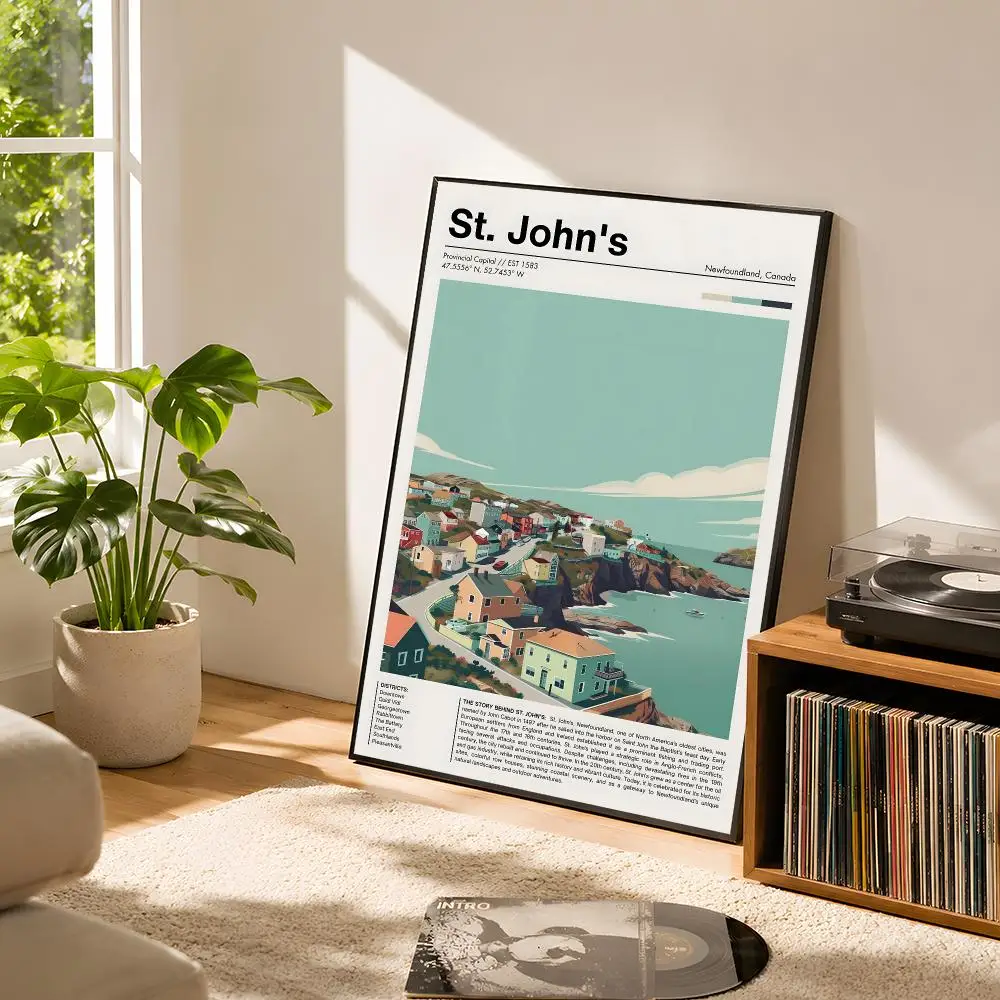 Canada Travel Chic Cityscape Vintage St. John's Toronto Poster Self Adhesive Matte Wall Art Removable Home Room Decoration