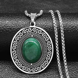 Bohemian Stainless Steel Natural Gem Stone Necklace for Women Vintage Geometric Pendant Necklaces Energy Healing Jewelry N8133