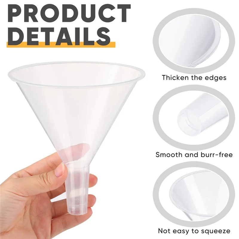 

N04R Large Clear Plastic Funnel Set Of 24 Pieces 4.7 Inch Wide Mouth Funnels With Extended Spout For Water Bottle For Filling