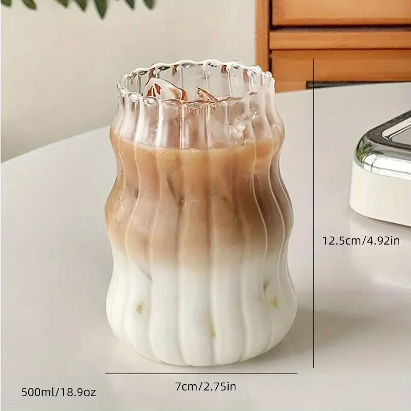 Ins Glass Cup 500ML 16OZ Heat-resistant Tumbler Drinkware Transparent Tea Juice Milk Coffee Mug Home Water Glasses Stripe Mug