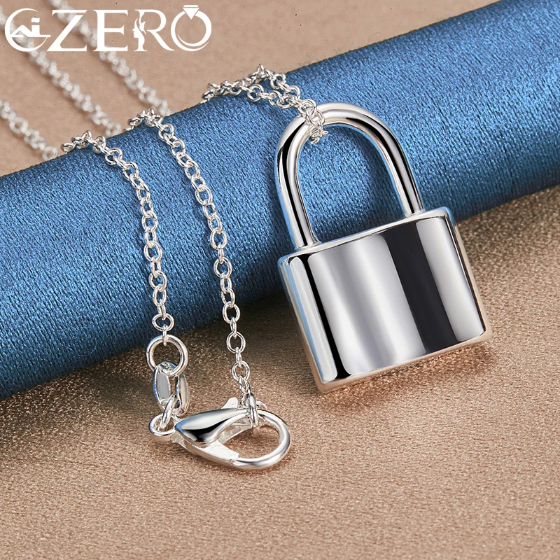 ALIZERO 925 스털링 실버, 사각형 잠금 펜던트 목걸이, 16-30 인치 체인, 남성 여성 웨딩 파티 패션 주얼리