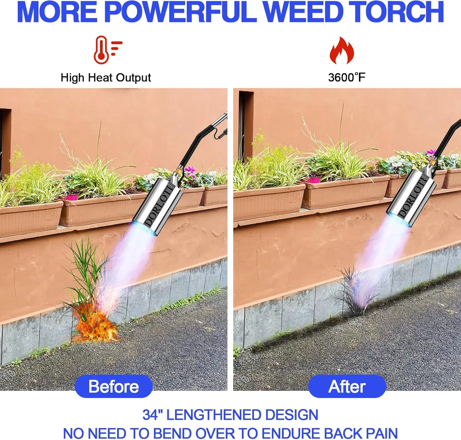 High-Output Propane Torch Kit with Self-Igniter & Turbo Trigger, 12.5FT Hose for Weeding, Roofing, Snow Melting