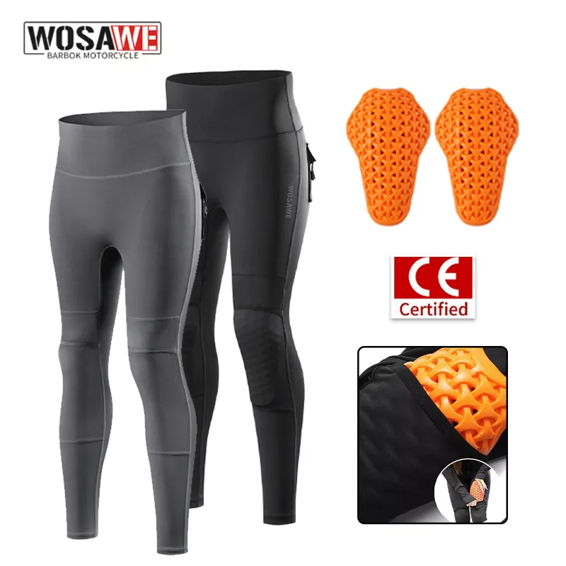 

WOSAWE Women Spring Summer Moto Pants, Sexy High Waist Hip Shaping Removable Soft Pad Motorcycle Riding Trousers
