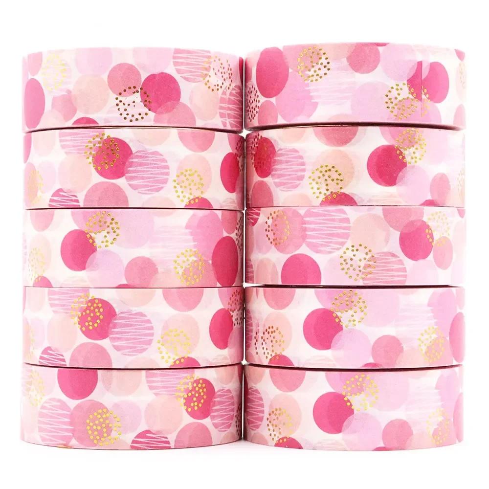 10PCS 15mm x 10m Gold Foil Pink Romantic Floral Masking Adhesive Washi Tapes office supplies stationary tape stickers