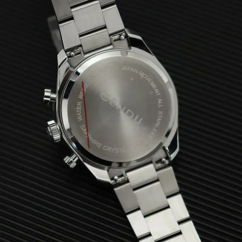 Cendu Chronogh Orologio da uomo Mecha Quarzo VK63 MOVT Vetro zaffiro Chiusura a mosca a sgancio rapido Personalizza il logo