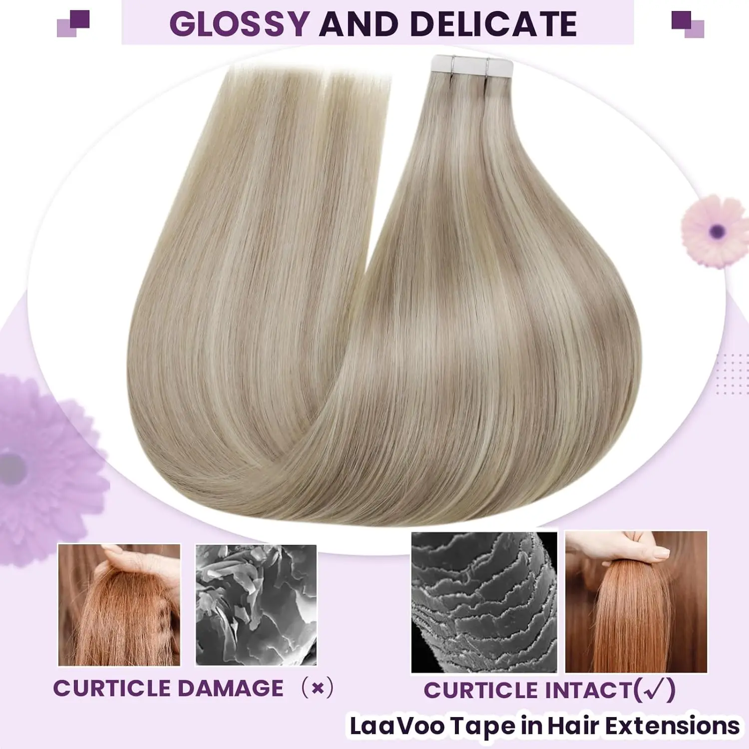 Laavoo Tape in Human Hair Extensions Prawdziwe ludzkie włosy Brazylijskie przedłużanie Prosta taśma z naturalnych włosów Remy w doczepach 20P i 40P