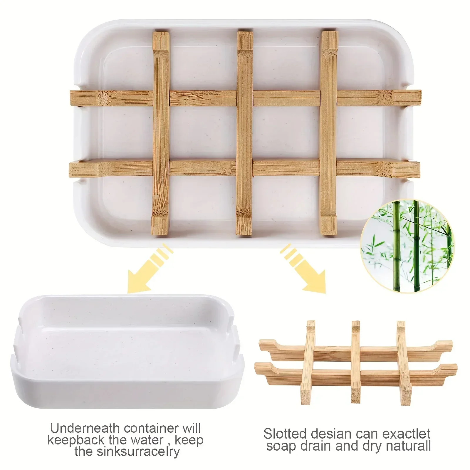 Bamboo Soap Box Household Bamboo Eco-friendly Portable Soap Dish with Handcrafted Wooden Holder & Tray for Bathroom Storage