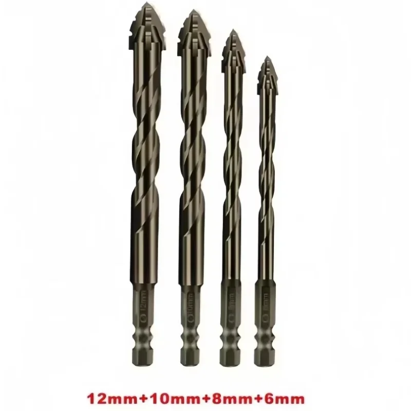 4pcs Concrete Drill Bit Kit Tungsten Carbide Drill Hard Alloy Cross Drill Bits Set for Glass Plastic Wood Brick Puncher