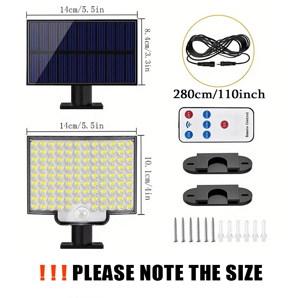 106LED Solar Outdoor Lights Motion Sensor Remote Wall Flood Lamp Security Waterproof Patio Garden Garage Fence Pathway Lighting