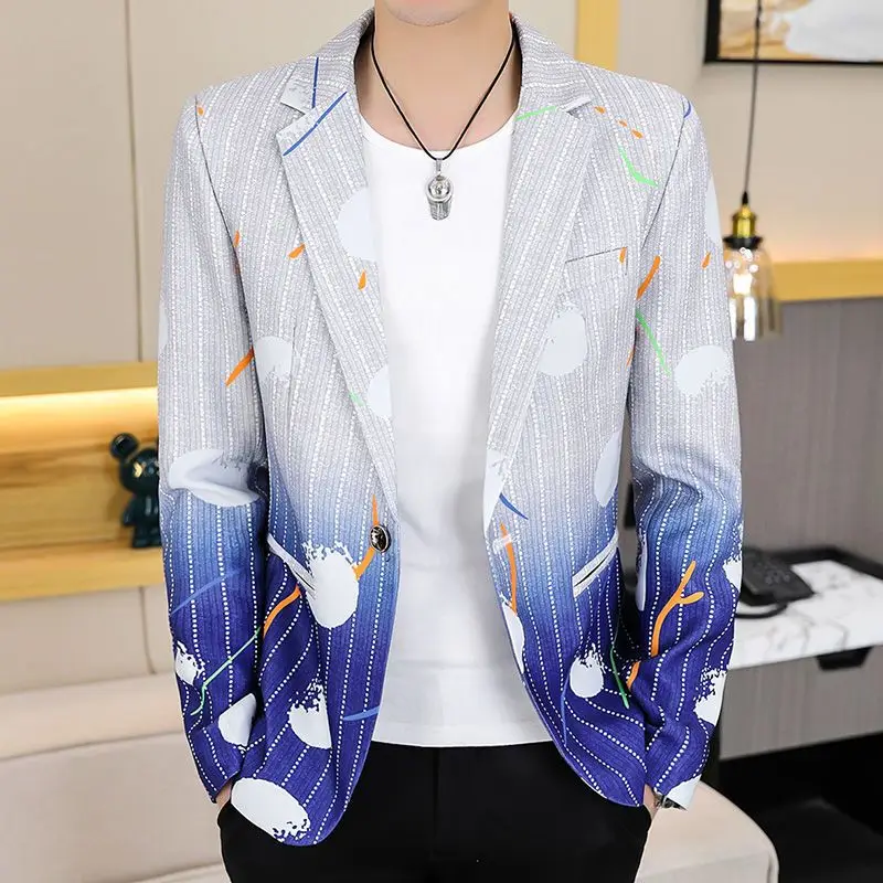 2-A41 Men's suit jacket spring and autumn trend slim fit handsome small suit men style casual handsome printed single suit