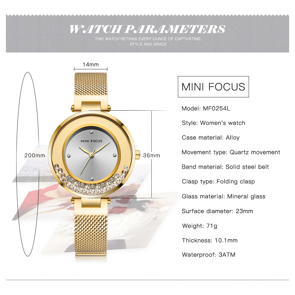 MINI FOCUS 0254 Women Watches Creative Dial Luxury Watch Woman Quartz Waterproof Women's Wristwatch Fashion Ladies Clock