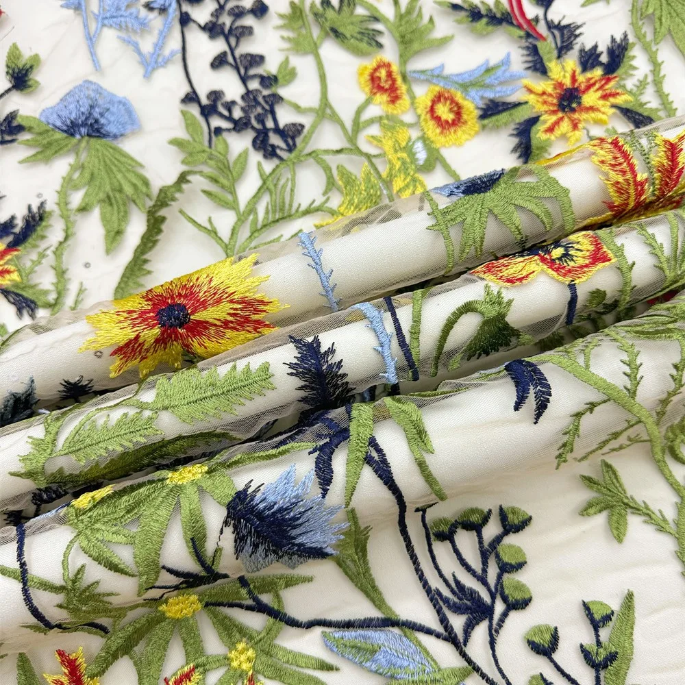 French high-quality mesh fabric, African fashionable plant and flower handicrafts, lace, embroidery and embroidery fabric