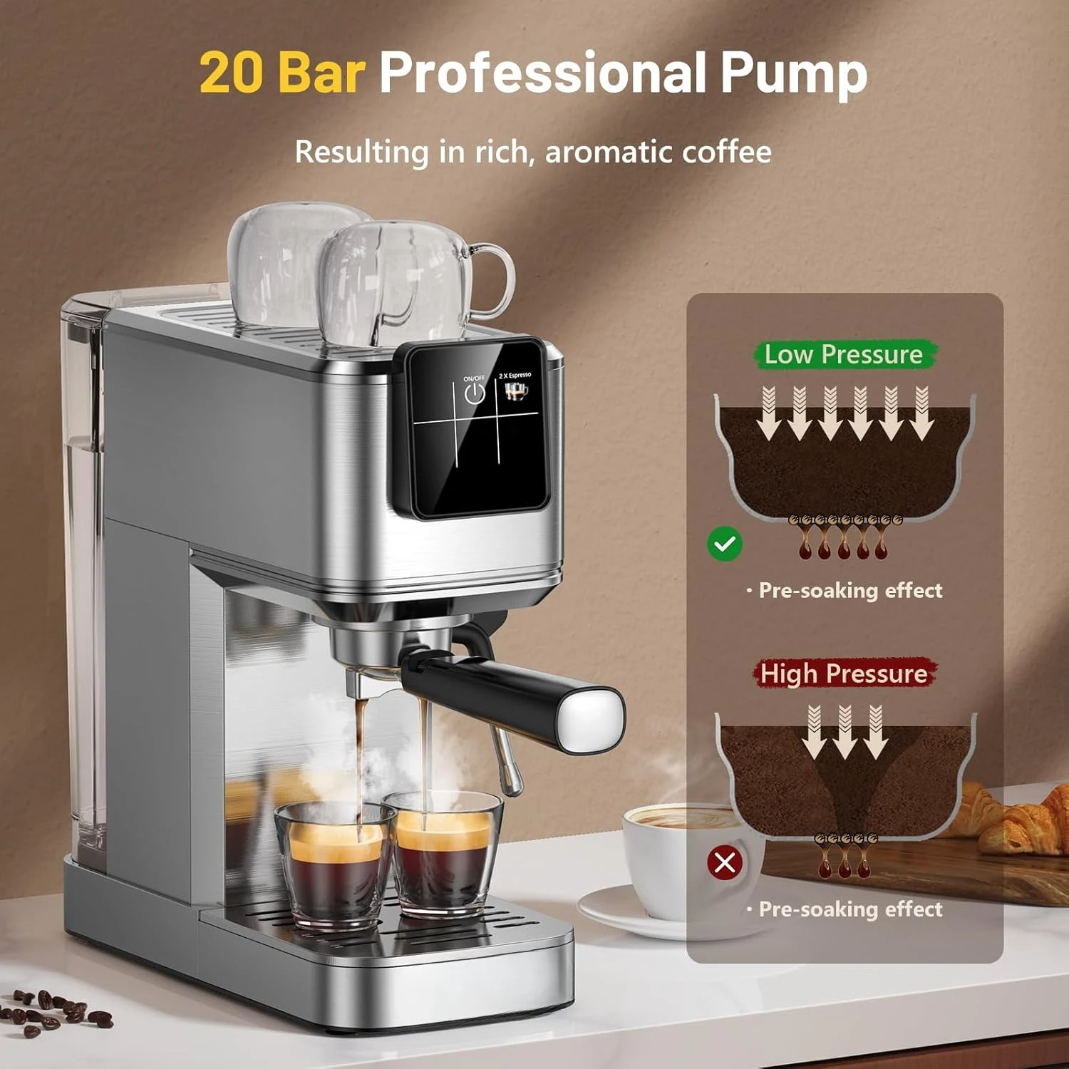 

Espresso Machine 20Bar, Hot & Iced Coffee Machine with Rapid Cold Brew, Espresso Maker with Steam Wand, Touch Screen