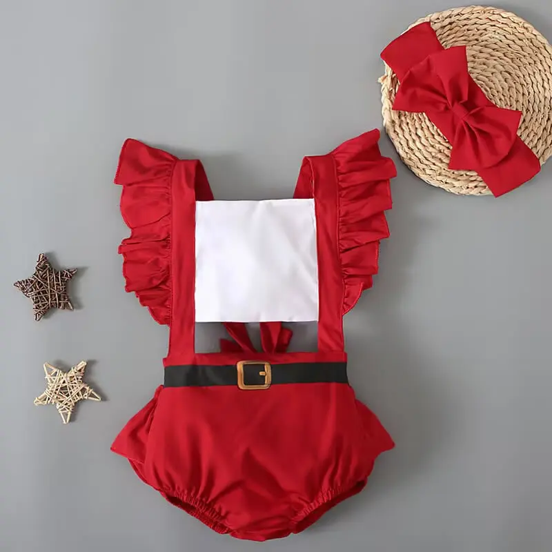 

Christmas Infant Baby Girl Bodysuit Clothes Xmas Toddler Bow Headband+Romprt Jumpsuit 2PC Outfit