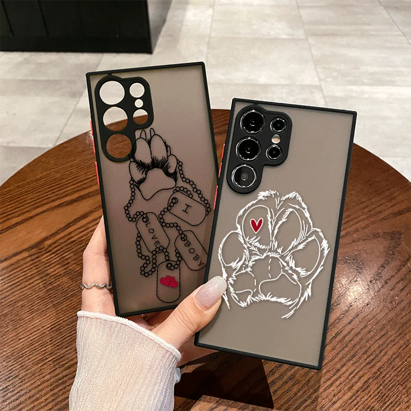 Funny Cartoon Pet Cute Dog Paw Print Phone Case for Samsung Galaxy S25 S24 Fe S23 Ultra S22 Plus S21 FE M52 M53 Shockproof Cover