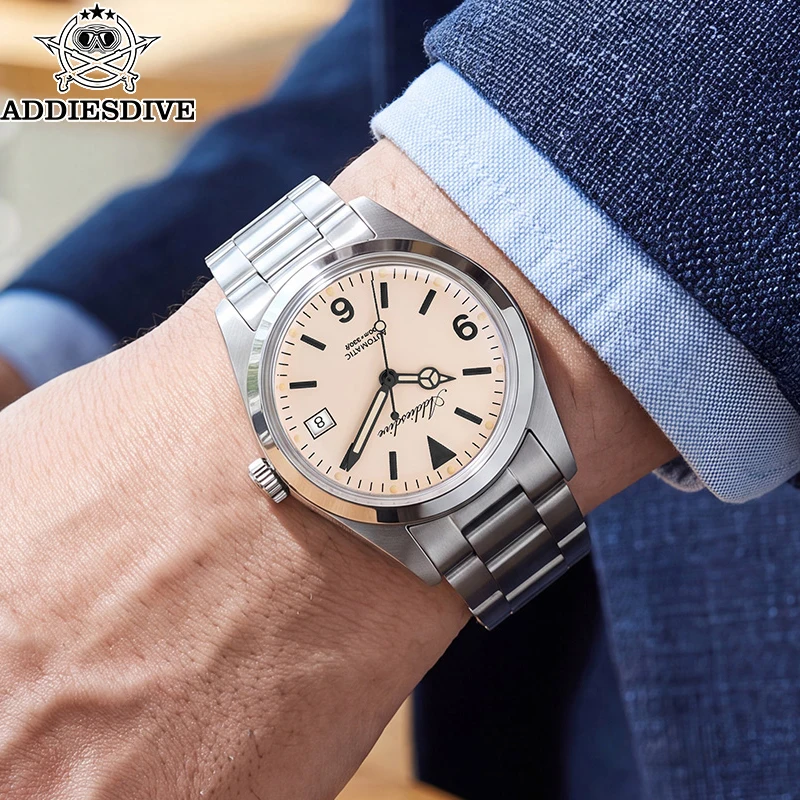 ADDIESDIVE Small Size Mens Automatic Watch Explorer Style 36mm Stainless Steel Case Sapphire Bubble Glass Super Luminous ST2130