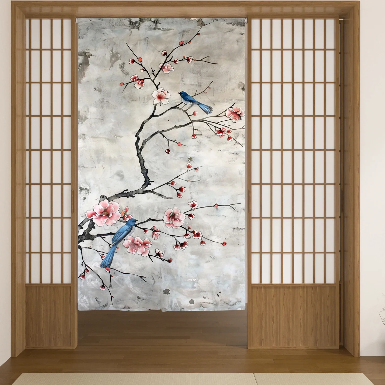Noren Japanese Linen Doorway Curtain Home Flower Bird Living Room Partition Door Curtains Bathroom Entrance Hanging Half Curtain