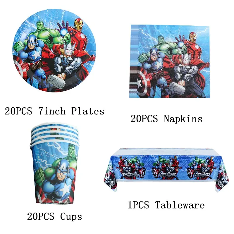 Marvel Avengers Birthday Decoration Superhero Theme Tableware Cups Plate Spiderman Iron Man Balloons Party Supplies For Kids Boy