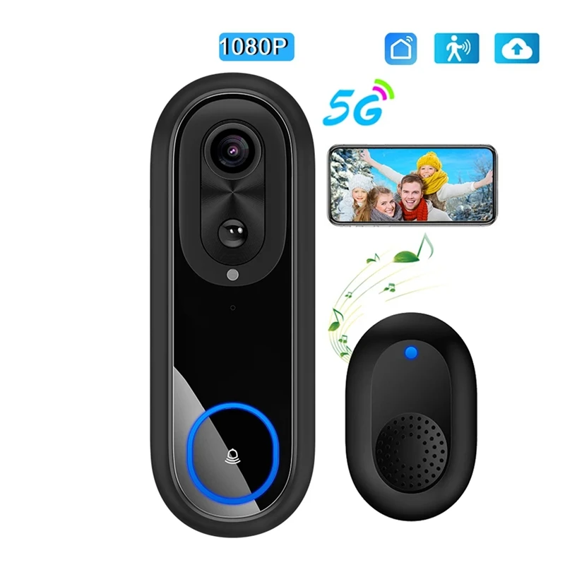 5G 2.4G Wifi Video Doorbell 1080P Wireless Smart Intercom Camera IP65 Waterproof Ring Bell With 7000Mah Battery