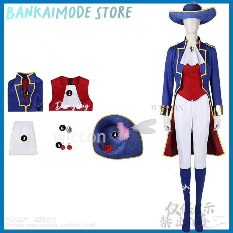 Anime Gra Księżniczka 코스프레 Strój Rycerski Długi Niebieski Płaszcz Kapelusz Kowbojski Kawaii Y2K Spodnie Peruki Śliczne Jirai Kei Dziewczyny Dzieci Personalizowane