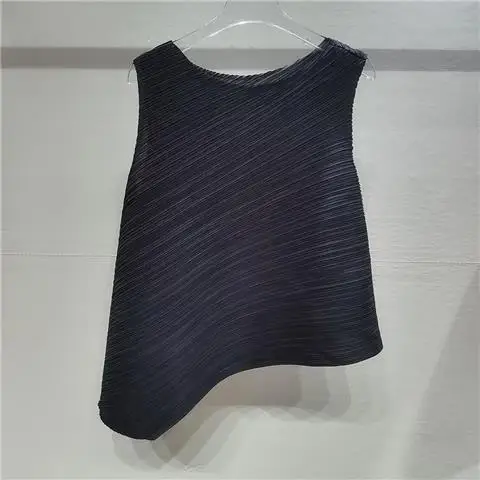 Pleated Sleeveless Oversized t-shirt Female clothing blusas para mujer elegant and youth woman blouses  tops
