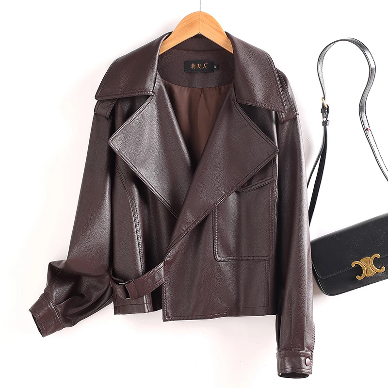 

Новая женская кожаная куртка-косуха свободного кроя для весны и осени, модная повседневная модель с длинными рукавами