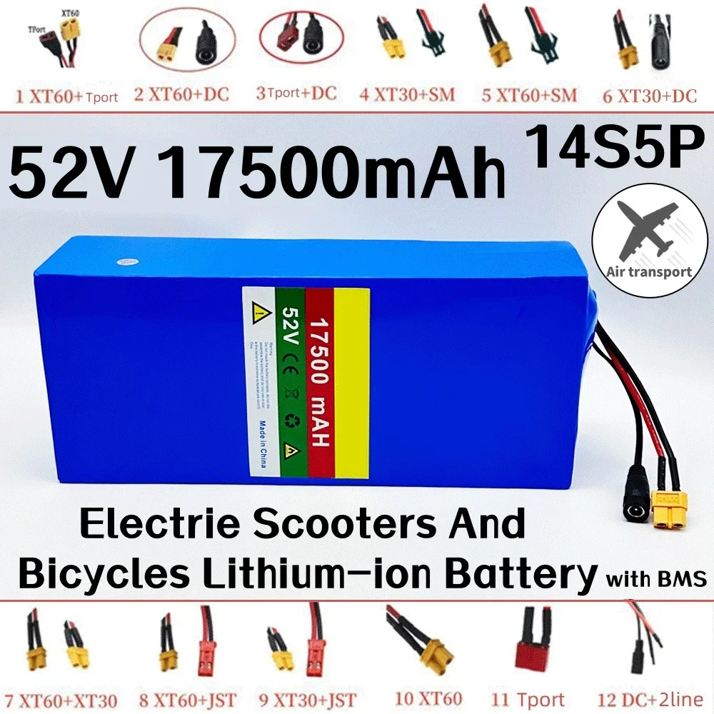 Batteria al litio ricaricabile 52V 14S5P 17500mah 18650 con BMSS integrato monopattino monociclo bicicletta elettrica adatto