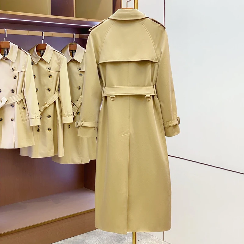 High quality khaki double breasted cotton women's trench coat British fashion custom rainproof long women's coat windbreaker