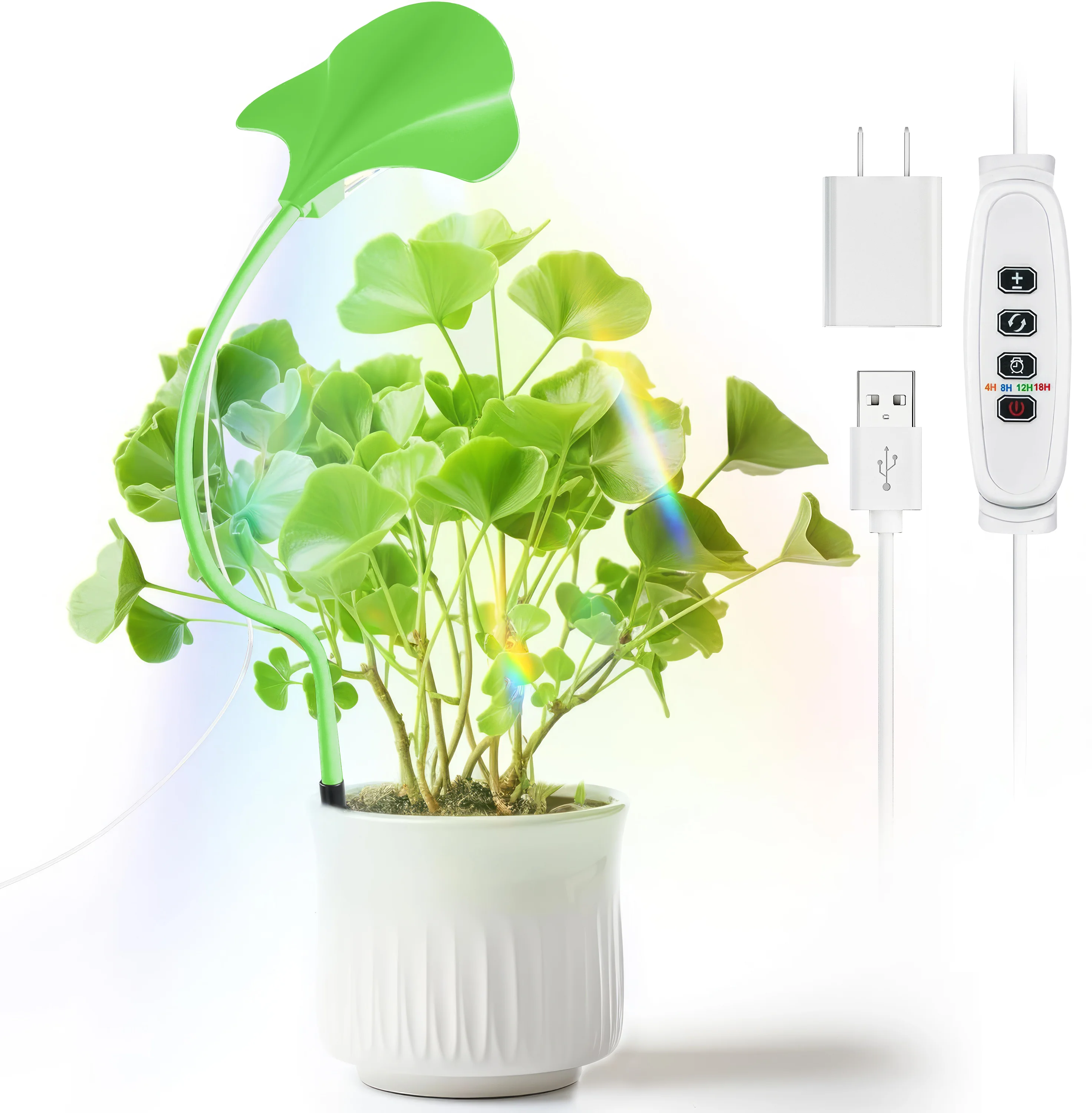 

Small Grow Lights for Indoor Plants - Full Spectrum Leaf Shaped LED Plant Light with 4/8/12/18H Timer & Dimmable