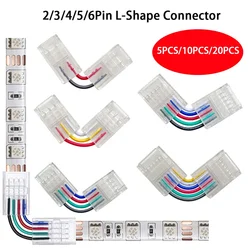 5/10/20PCS L Shape Adjustable Connectors 2/3/4/5/6Pin Solderless Adapter 8mm10mm for 3528 5050 5630 RGB CCT RGBW LED Strip Light