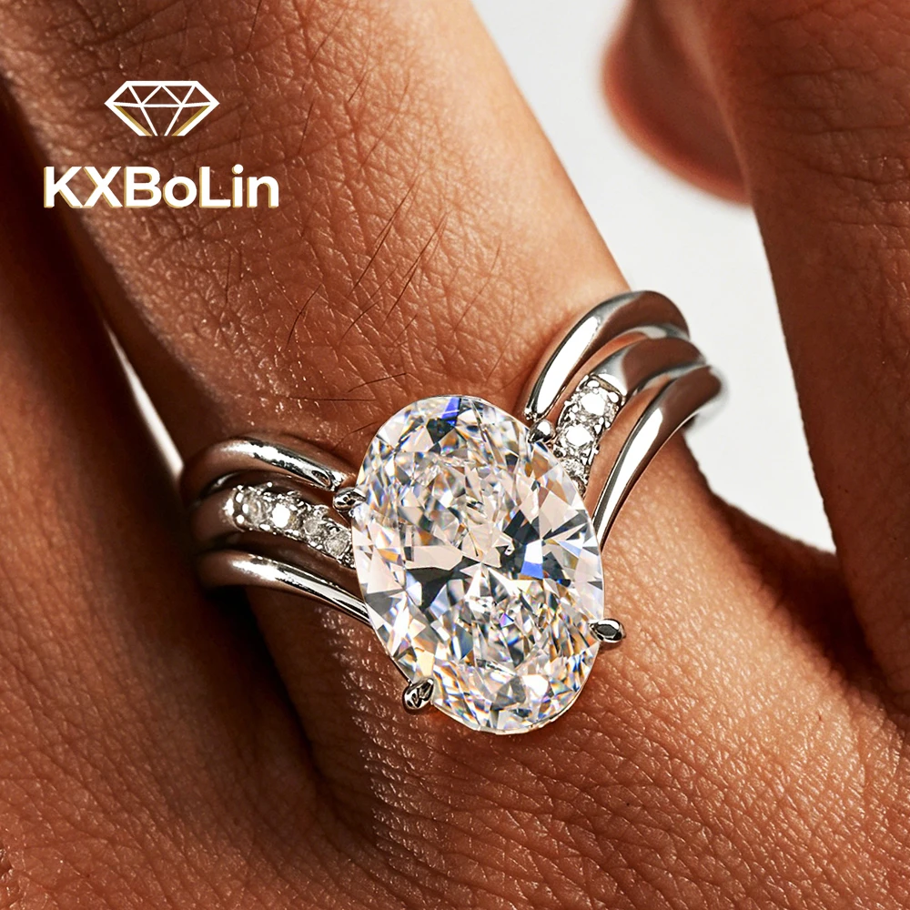 3-piece Oval Cut Full Moissanite Engagement Rings Set for Women S925 Silver 4.5carat Lab Diamond Wedding Band with Certificate