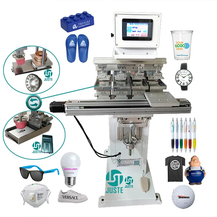 

Inkcup Fully Electric Pad Printing Machine Four Color Automatic Slide Closed Sealed Oil Ink Cup Pad Printer For Earphone Apparel