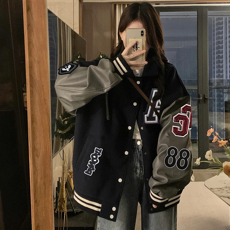 American standing collar, heavy-duty embroidered baseball suit, trendy brand jacket, women's jacket, 2024 autumn jacket