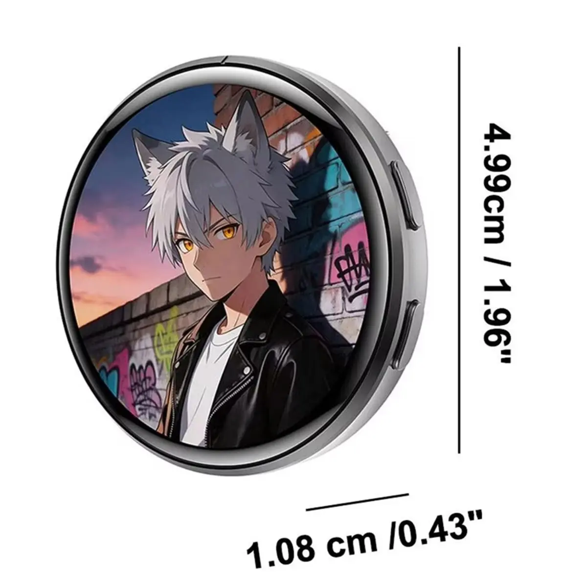 1.50-Inch Electronic Badge Full Touchscreen, Trendy Toy, Anime Badge, Stylish and Cool Standby Mode Black