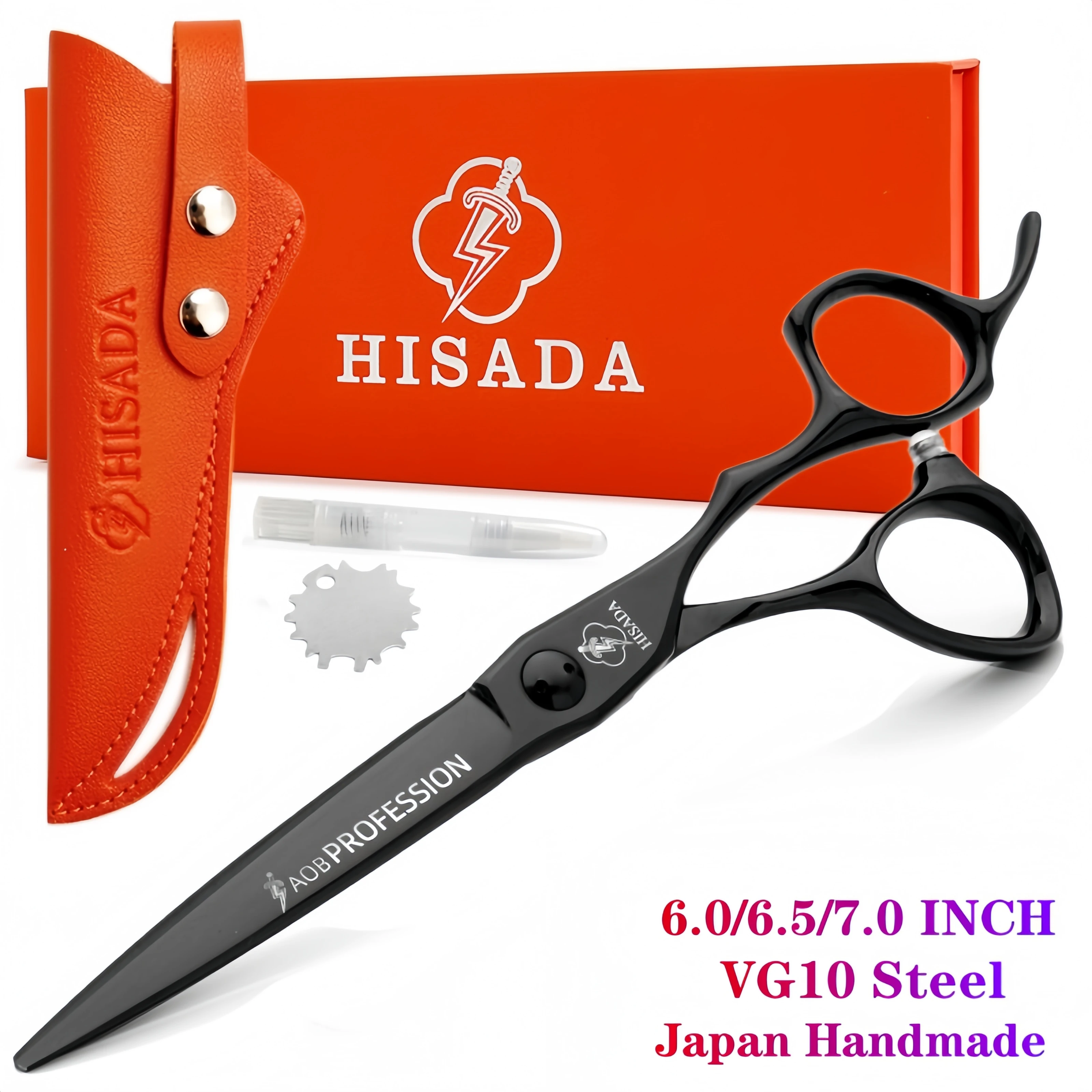 

HISADA barber scissors 6.0/6.5/7.0-inch black scissors Japanese handmade VG10 material scissors professional barber accessories