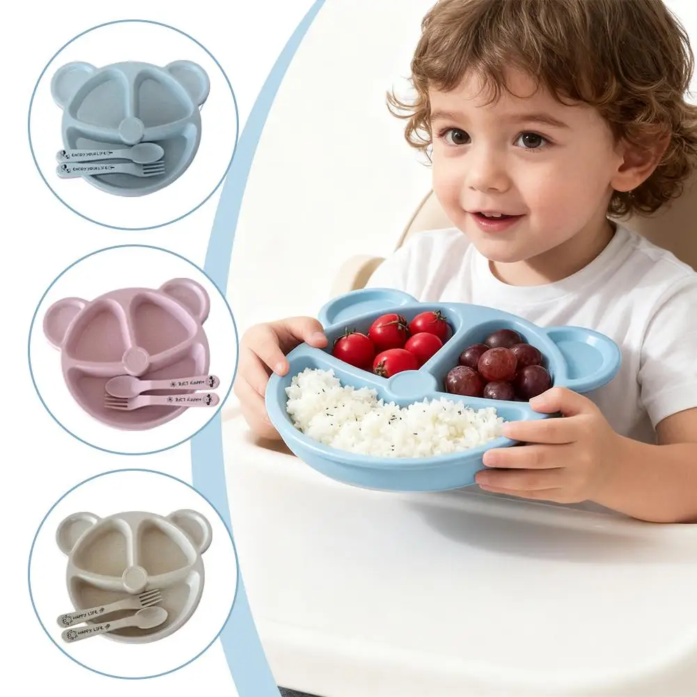 3Colors Wheat straw children compartment dinner plate Environmentally friendly plate set Children's Tableware Lunch Box Set