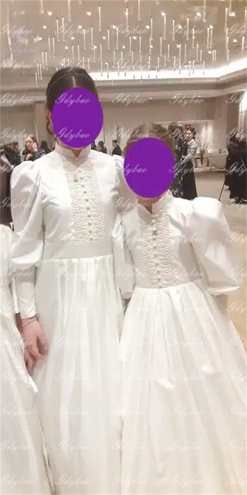 Custom Bride Sisters White Satin New Flower Girl Dress High Neck Party First Communion Prom Wedding Guests Dress