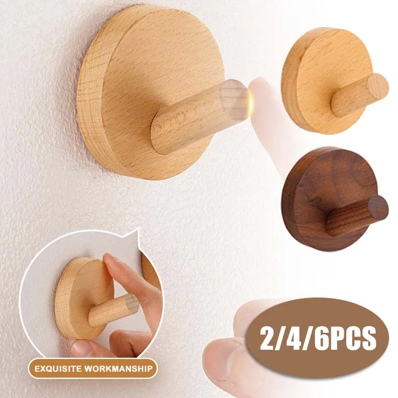 New Beech Walnut Wood Hook Wall Mounted Coat Entrance Clothes Hat Skirt Taper Punch Home Hotel Bathroom Decoration Robe Hanger