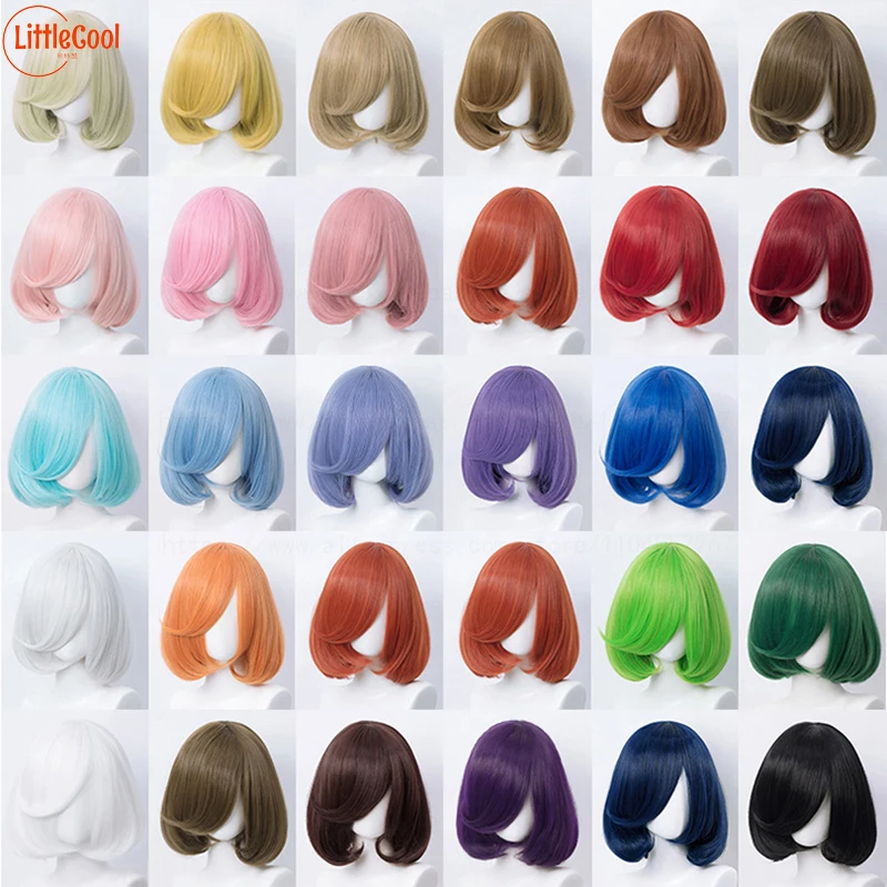 Women Lolita Pink Red Blue Purple Brown Cosplay Wig 35cm Short Bob Wigs With Bangs Heat Resistant Synthetic Hair Universal Wigs