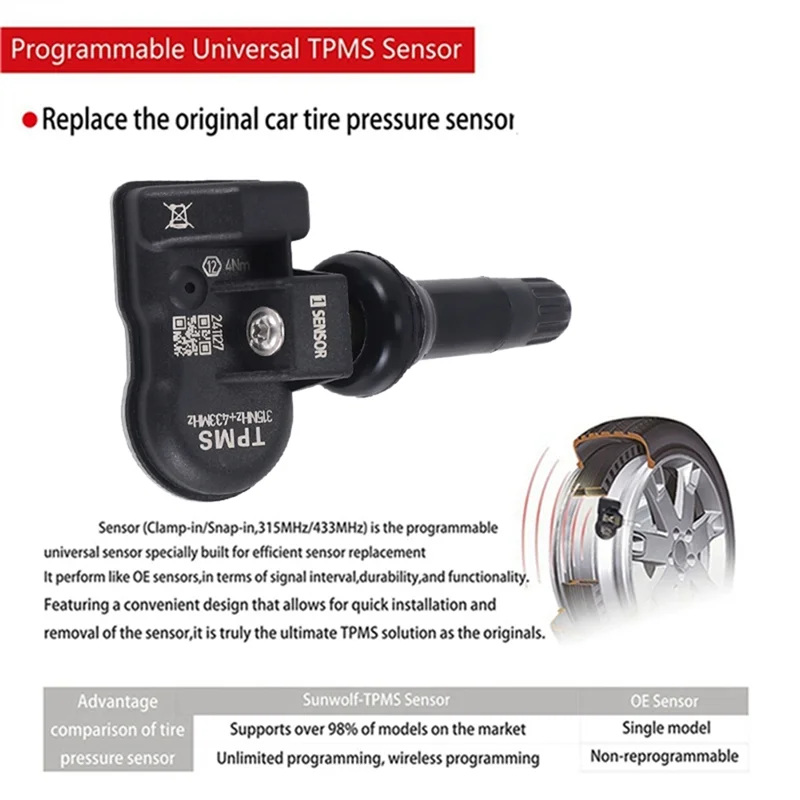 Capteur TPMS de pneu de voiture, mise à niveau, capteur de pression des pneus Programmable 315MHZ + 433MHz 2 en 1 pour outil Autel TS408 TS508 ITS600 MX