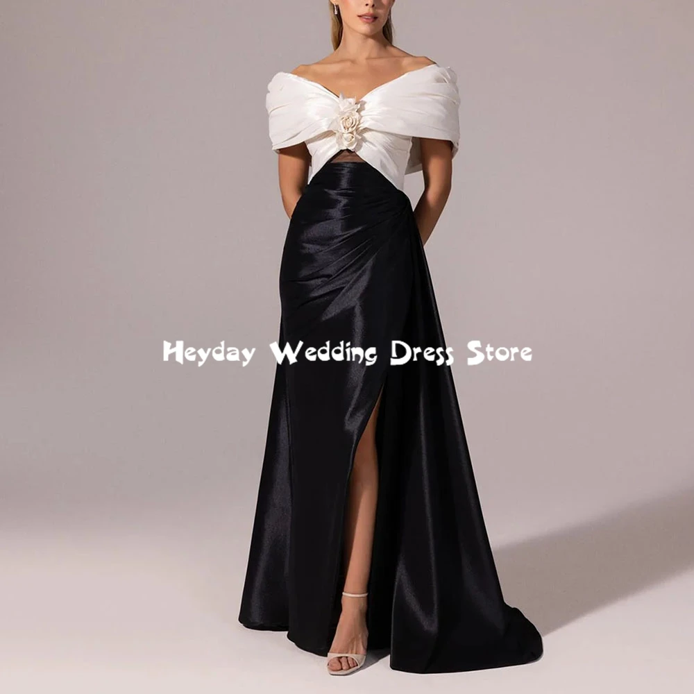 ハイデイ カスタムメイド レディース シンプル 3Dフラワー ボートネック プリーツ イブニングドレス ノースリーブ スリット入り ロング丈 エレガントドレス 2025