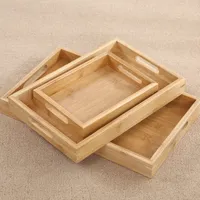 Tea Tray 1pcs Wooden Bamboo Tea Tray Tableware Holder Fruit Bread Dessert Tea Food Rectangle Tray with Handle