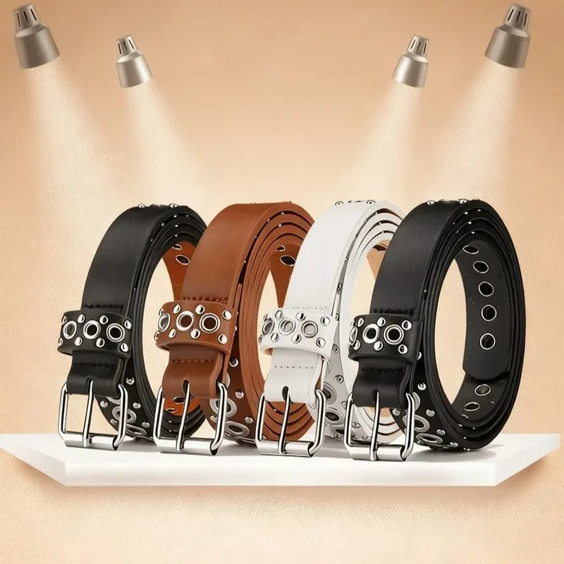 New European  American Style Metal Eyelet Stud Belt Fashionable Versatile Decorative Belts High-End Women's Buckle Belt view 6