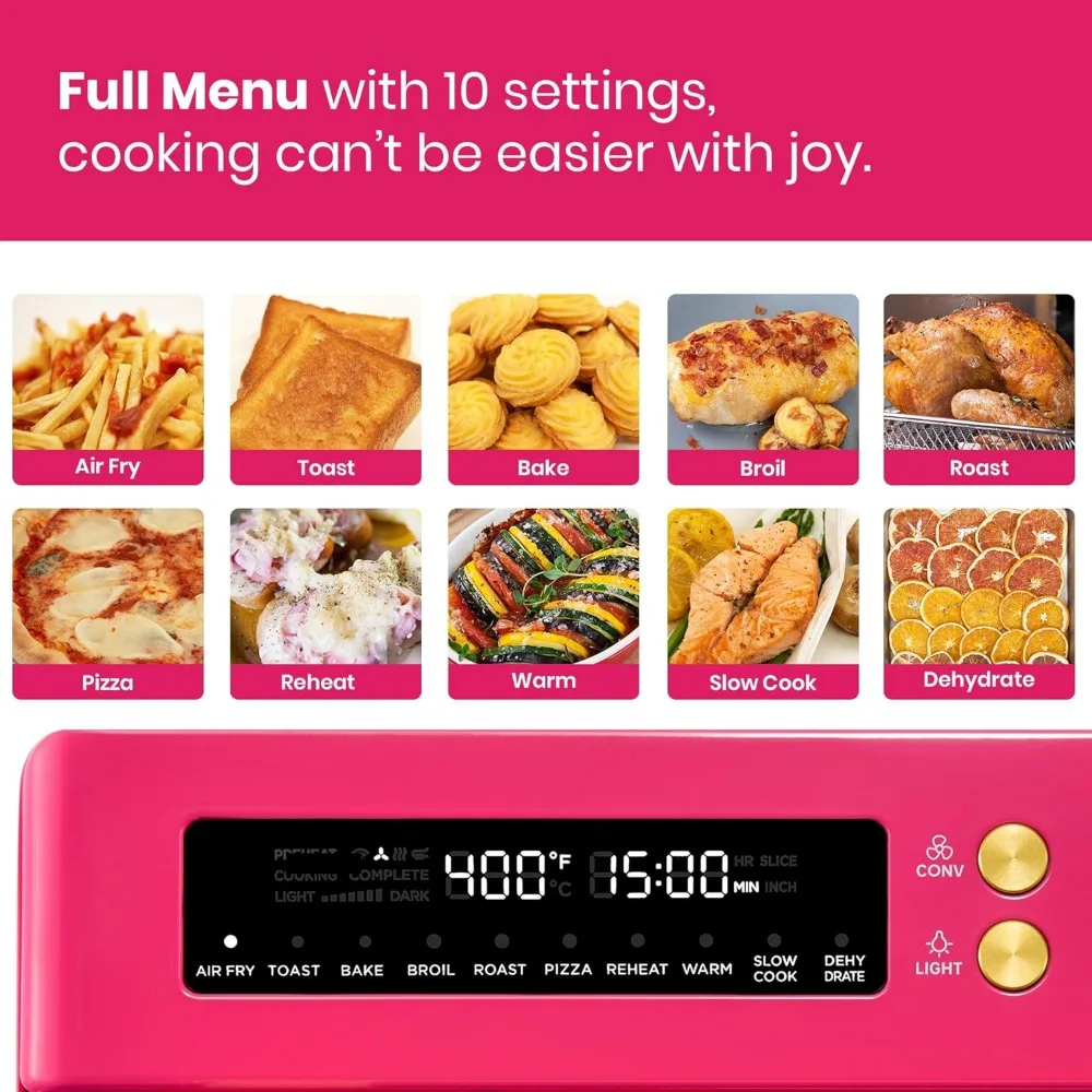 Limited Edition Happy Pink Infrared Heating Air Fryer Toaster Oven, Extra Large Countertop Convection Oven 10-in-1 Combo