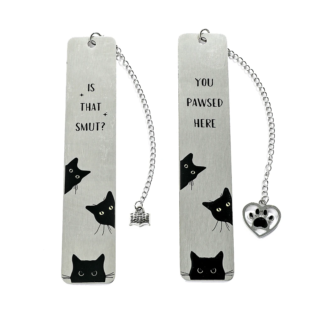 Cute Cat Pattern Bookmark - Stainless Steel Bookmark with Pendant, Birthday and Christmas Gift for Lady Daughter